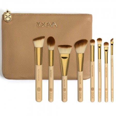 Kit 8 Gold Makeup Brushes Kit Set Kit and Bag