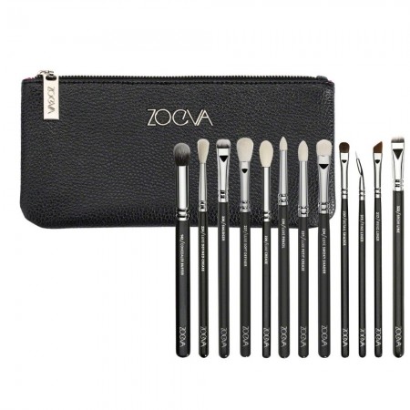 Kit 12 Brushes Thin Small Black Makeup Set Free Zoeva