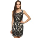 Satin Dress Casual Short Black in Geometrico Embroidery Basics