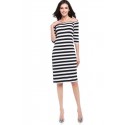 Dress Striped Medium Knee Sleeve 3/4 Social Shoulder Dropped Light Color Black and White