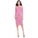 Dress Striped Medium Knee Sleeve 3/4 Social Shoulder Dropped Light Pink