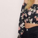 Mini Floral Female Blouse Fallen Shoulder Black Fashion Beach Summer Print