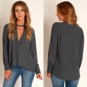 V Neck Casual Dress Casual Long Sleeve Gray and Black Basic Female