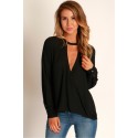 V Neck Casual Dress Casual Long Sleeve Gray and Black Basic Female