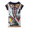 Camiseta Feminina SWAG Colorida Comprida Tunica Geometrica Egipcia