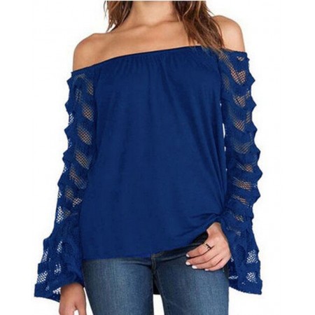 Long Sleeved Open Shoulder Casual Blouse