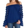 Blusa Vazada Ombro a Ombro Caído Casual Manga Longa Aberta Feminina