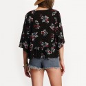 Women's Blouse Black Floral Fashion Beach 3/4 Sleeve Thin Girth