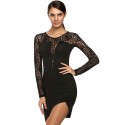 Vestido Curto Preto Sobrio Manga Longa com Sexy Clube