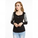 Square Neck Women's T-Shirt with Bardados in Lace Casual Fashion