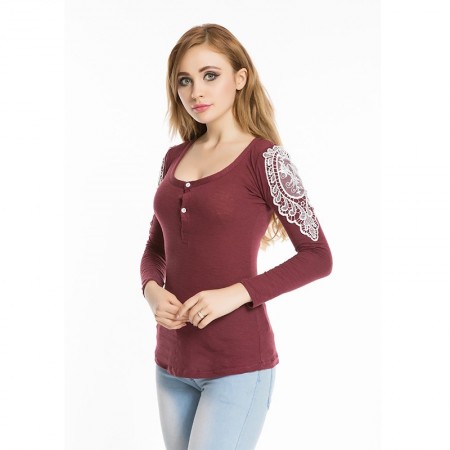 Square Neck Women's T-Shirt with Bardados in Lace Casual Fashion