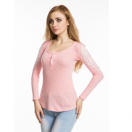 Camiseta Feminina Gola Quadrada com Bardados em Renda Moda Casual