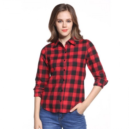 Blusa Feminina Com Camisa Xadrez De Botão Moda E Casual 2022