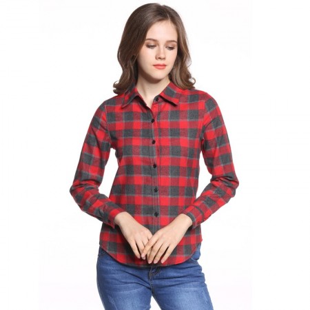 Long Casual Chess Women's Casual Long Checked Fashion Shirt