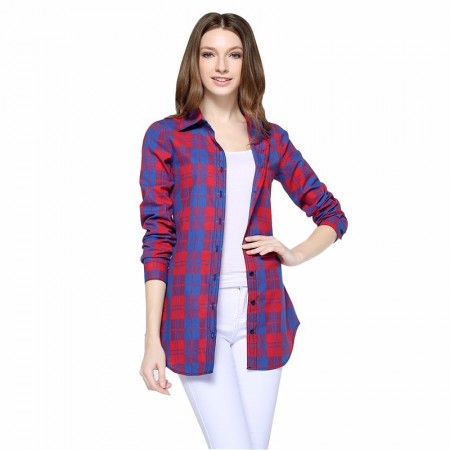 Camisa Xadrez Casual Feminina Comprido Moda Quadriculada Manga Longa