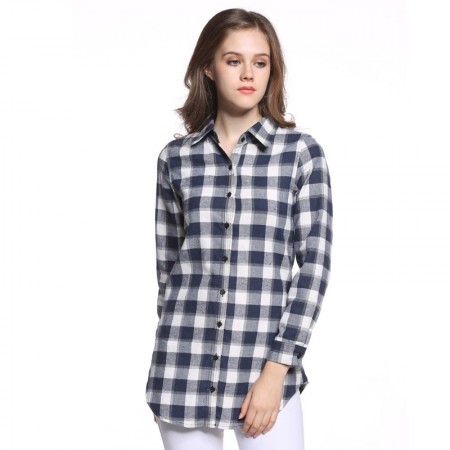 Camisa Xadrez Casual Feminina Comprido Moda Quadriculada Manga Longa