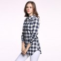 Long Casual Chess Women's Casual Long Checked Fashion Shirt