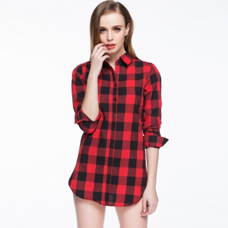 Camisa Xadrez Casual Feminina Comprido Moda Quadriculada Manga Longa