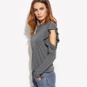 Camiseta Feminina Vazado Blusa Moda Inverno Casual Cinza Manga Longa