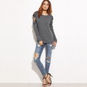 Women's T-shirt Dropped Blouse Fashion Winter Casual Gray Long Sleeve