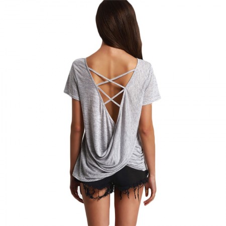 Women's Blouse Casual Summer Fashion Gray Cast on the Back New Design