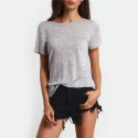 Blusa Feminina Casual Moda Verão Cinza Vazado nas Costas Novo Desenho