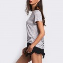 Blusa Feminina Casual Moda Verão Cinza Vazado nas Costas Novo Desenho