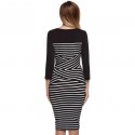 Striped Dress Casual Elegant Medium Long Sleeve Black and White