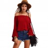 Blusa Boemio Feminina Vermelha Ombro Caído Manga Longa Morcego