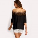 Women's Blouse Black Shoulder Drop Details Casual Lace 3/4 Sleeve