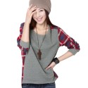 Women's Winter T-Shirt Gray Chess Long Sleeve Thick Casual