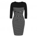 Striped Dress Casual Elegant Medium Long Sleeve Black and White