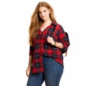 Plus Size Chess Plus Size Women's Blouse Red Long Sleeve