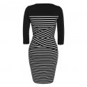 Striped Dress Casual Elegant Medium Long Sleeve Black and White