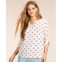 Blusa Estampada Feminina Plus Size Moda Extra Grande Azul e Branco