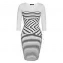 Striped Dress Casual Elegant Medium Long Sleeve Black and White