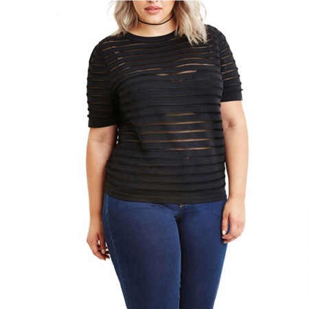 Striped Plus Size Women's T-Shirt Casual Large Size