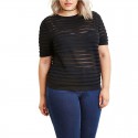 Camiseta Listrada Plus Size Feminina Preta Casual Tamanho Grande