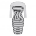 Striped Dress Casual Elegant Medium Long Sleeve Black and White