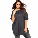 Blusa Cinza Escuro Feminina Plus Size Camiseta Casual Comprida Básica