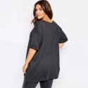 Blusa Cinza Escuro Feminina Plus Size Camiseta Casual Comprida Básica