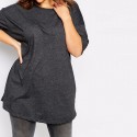 Blusa Cinza Escuro Feminina Plus Size Camiseta Casual Comprida Básica