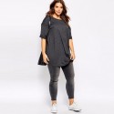 Blusa Cinza Escuro Feminina Plus Size Camiseta Casual Comprida Básica