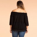 Blouse Shoulder Fallen Female Black Plus Size 3/4 Sleeve Summer