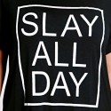 Camiseta Estampada Preta Feminina Plus Size Slay All Day Casual Emo