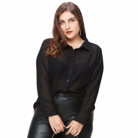 Blusa Social Preta Feminina Manga Longa Plus Size Grande Elegante