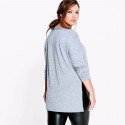 Blusa de Inverno Cinza Claro Feminino Moda Plus Size Manga Longa