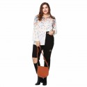 Camisa de Botões Casual Feminina Floral Plus Size Branca Colorida