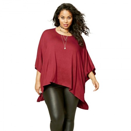 Blusa Capa Vermelha Feminina Manga 3/4 Moda Plus Size Grande Casual