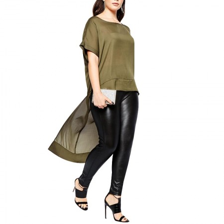 Blouse Feminine Chiffon Asymmetrical Green Army Plus Size Elegant